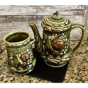 Vintage 1960s Tilso Japan Coffee Pot Instant Coffee Holder Veggie Design